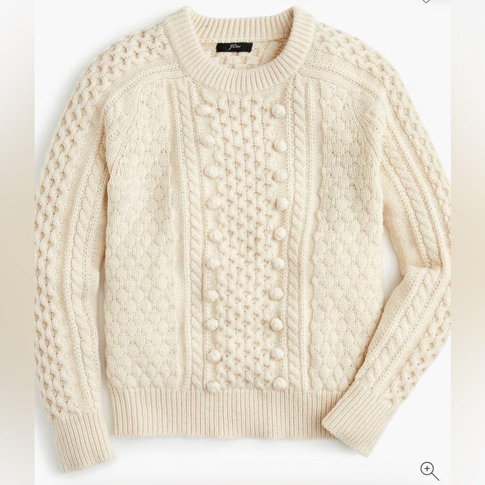 J Crew‎ Sweater Cream Popcorn Cable-Knit Fair isle Long Sleeve Pullover Size XS
